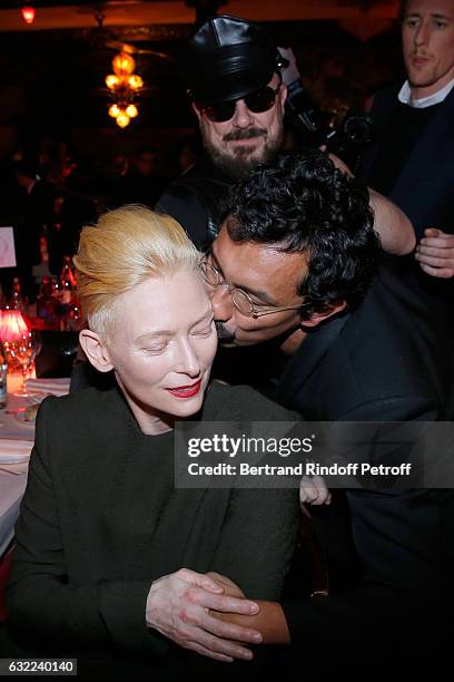 Tilda Swinton, Peter Marino and Stylist of Berluti Men, Haider Ackermann attend the Berluti Dinner as part of Paris Fashion Week - Menswear F/W...