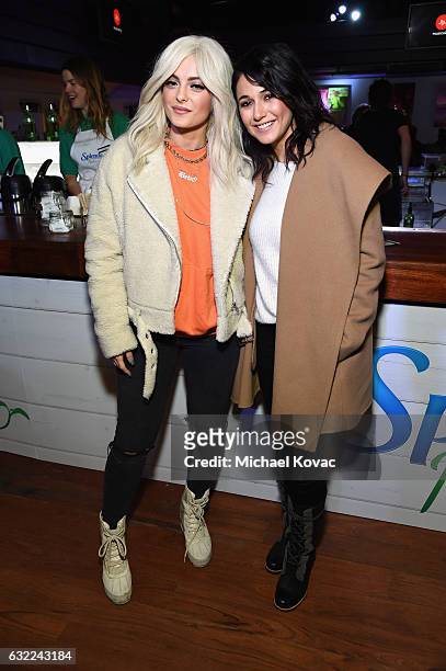 Singer Bebe Rexha and Emmanuelle Chriqui attend Park City Live Presents The Hub Featuring The Marie Claire Studio and the 4K ULTRA HD Showcase...
