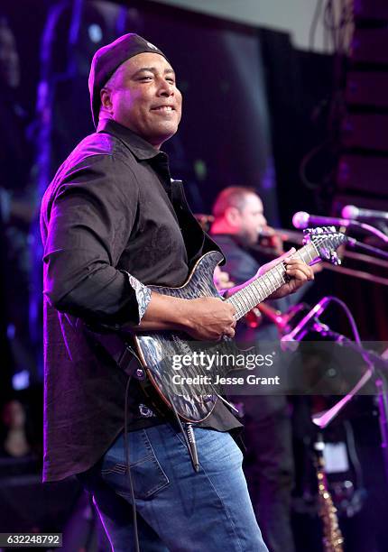 Guitarist Bernie Williams performs onstage during the 2017 NAMM Show at the Anaheim Convention Center on January 20, 2017 in Anaheim, California.