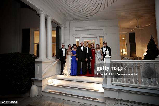 Vice President Mike Pence , his wife Karen Pence, their daughters Audrey and Charlotte and their son Michael and his wife Sarah pose for photographs...