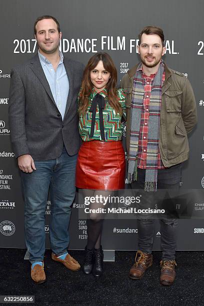 Anthony Willis, Michelle Morgan and John-Michael Powell attend the "L.A Times" premiere during day 2 of the 2017 Sundance Film Festival at Library...