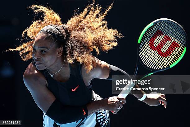 Serena Williams of the United States serves in her third round match against Nicole Gibbs of the Unites States on day six of the 2017 Australian Open...