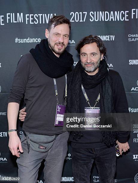 Producer Tobias Siebert and director Talal Derki attend the DFP Reception during day 2 of the 2017 Sundance Film Festival at The Shop on January 20,...