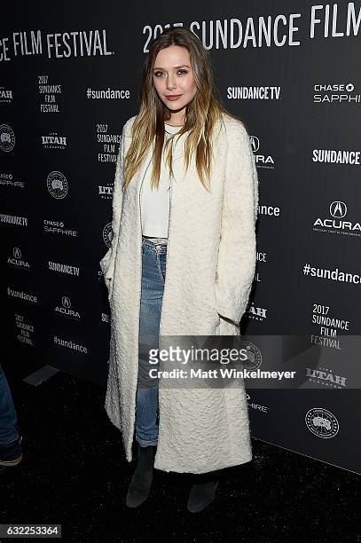 Actress Elizabeth Olsen attends the "Ingrid Goes West" premiere during day 2 of the 2017 Sundance Film Festival at Library Center Theater on January...