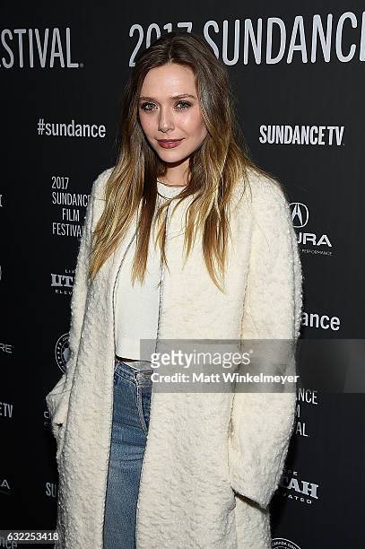 Actress Elizabeth Olsen attends the "Ingrid Goes West" premiere during day 2 of the 2017 Sundance Film Festival at Library Center Theater on January...