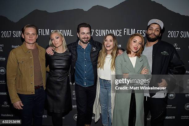 Billy Magnussen, Pom Klementieff, Matt Spicer, Elizabeth Olsen, Aubrey Plaza and O'Shea Jackson Jr. Attend the "Ingrid Goes West" premiere during day...