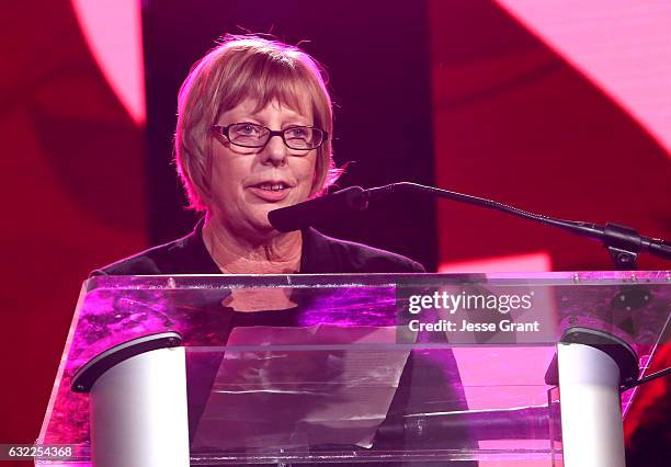Karrie Keyes speaks on stage at the She Rocks Awards during the 2017 NAMM Show at the Anaheim Convention Center on January 20, 2017 in Anaheim,...