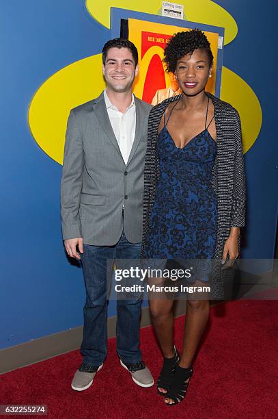 Actor Adam Rosenberg and Jiya Evans attend "The Founder" movie premiere at Landmark Midtown Art Cinema on January 20, 2017 in Atlanta, Georgia.