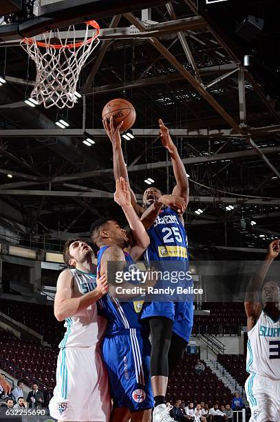 Dionte Christmas of the Delaware 87ers goes up for a shot during the game against the Greensboro Swarm as part of 2017 NBA D-League Showcase at the...