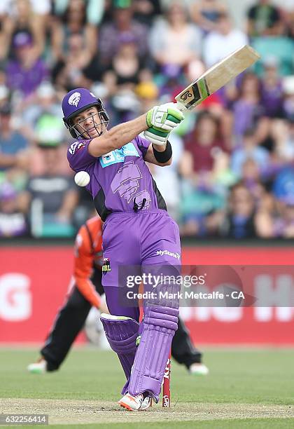 Tim Paine of the Hurricanes bats bats during the Big Bash League match between the Hobart Hurricanes and the Perth Scorchers at Blundstone Arena on...