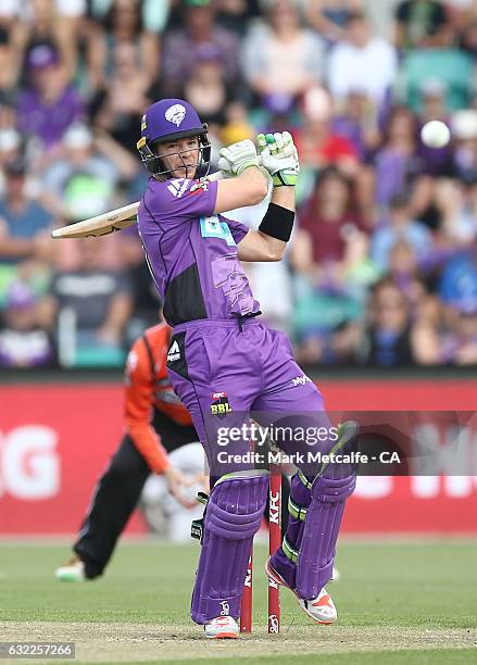 Tim Paine of the Hurricanes bats during the Big Bash League match between the Hobart Hurricanes and the Perth Scorchers at Blundstone Arena on...