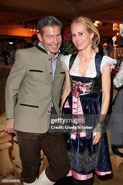 Jeweler Thomas Jirgens, Juwelenschmiede and Nadja zu Schaumburg-Lippe during the Weisswurstparty at Hotel Stanglwirt on January 20, 2017 in Going...