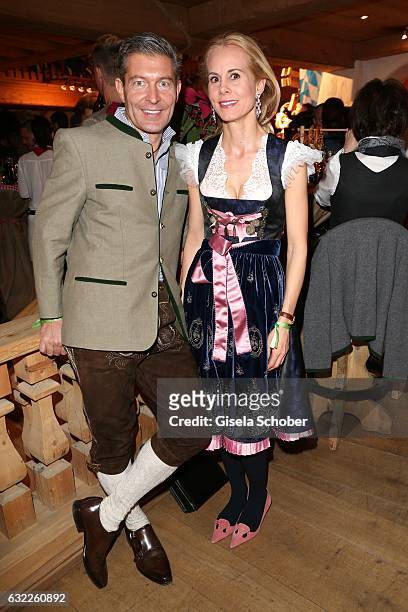 Jeweler Thomas Jirgens, Juwelenschmiede and Nadja zu Schaumburg-Lippe during the Weisswurstparty at Hotel Stanglwirt on January 20, 2017 in Going...