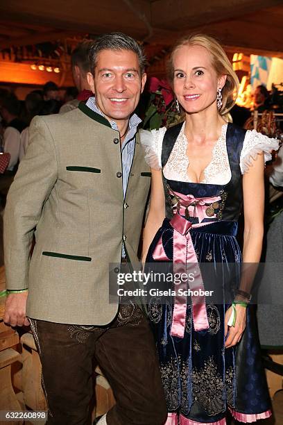 Jeweler Thomas Jirgens, Juwelenschmiede and Nadja zu Schaumburg-Lippe during the Weisswurstparty at Hotel Stanglwirt on January 20, 2017 in Going...