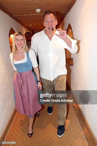 Ralf Moeller and Justine during the Weisswurstparty at Hotel Stanglwirt on January 20, 2017 in Going near Kitzbuehel, Austria.