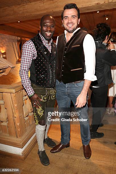 Hans Sarpei and Tobias Render, BamS, during the Weisswurstparty at Hotel Stanglwirt on January 20, 2017 in Going near Kitzbuehel, Austria.