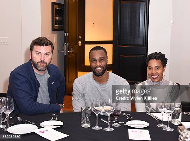 Agent Mark Ankner, actor James Bland and producer and journalist Mitzi Miller attend the Private Dinner Hosted by BET Networks and Liquid Soul at...