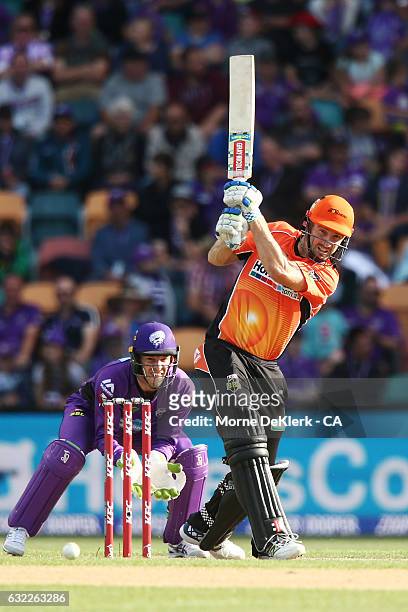 Shaun Marsh of the Scorchers bats during the Big Bash League match between the Hobart Hurricanes and the Perth Scorchers at Blundstone Arena on...
