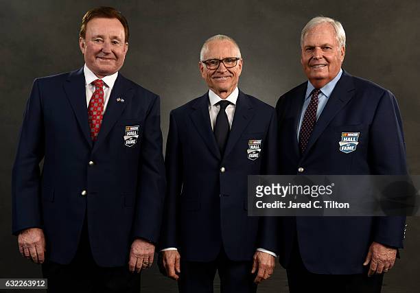 Hall of Fame inductees Richard Childress, Mark Martin, and Rick Hendrick pose for a portrait prior to the NASCAR Hall of Fame Class of 2017 Induction...