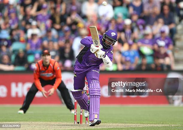 Clive Rose of the Hurricanes bats during the Big Bash League match between the Hobart Hurricanes and the Perth Scorchers at Blundstone Arena on...