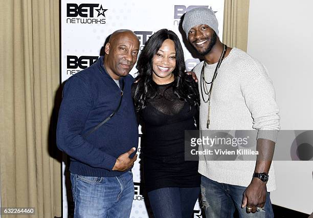 Director John Singleton, Senior Vice President, Specials, Music, and News at BET Connie Orlando and actor Aldis Hodge attend the Private Dinner...