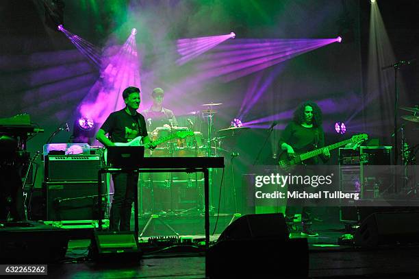 Musicians Hunter Brown, Jeffree Lerner and Alana Rocklin of Sound Tribe Sector 9 perform at The Wiltern on January 20, 2017 in Los Angeles,...