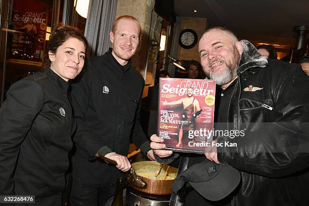 Chefs and Olivier Malnuit editor chief of Grand Seigneur attend the Apero Tartiflette Party Hosted by Grand Seigneur Magazine at Bistrot Marguerite...