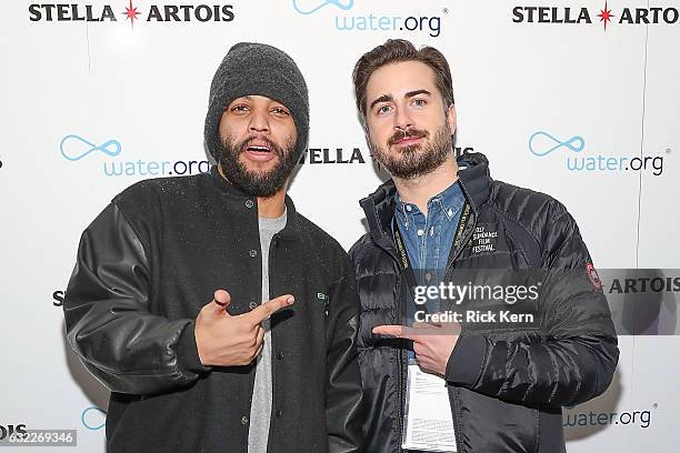 Shea Jackson Jr. And Matt Spicer at the 'Ingrid Goes West' party in the Stella Artois Filmmaker Lounge during the Sundance Film Festival on January...