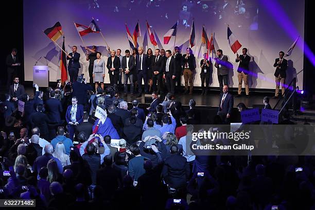 Leading members of European populist, right-wing parties, including Frauke Petry, leader of the Alternative for Germany political party, Geert...