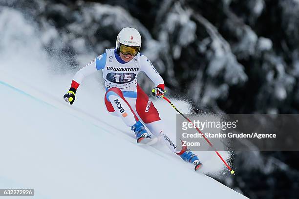 Fabienne Suter of Switzerland competes during the Audi FIS Alpine Ski World Cup Women's Downhill on January 21, 2017 in Garmisch-Partenkirchen,...