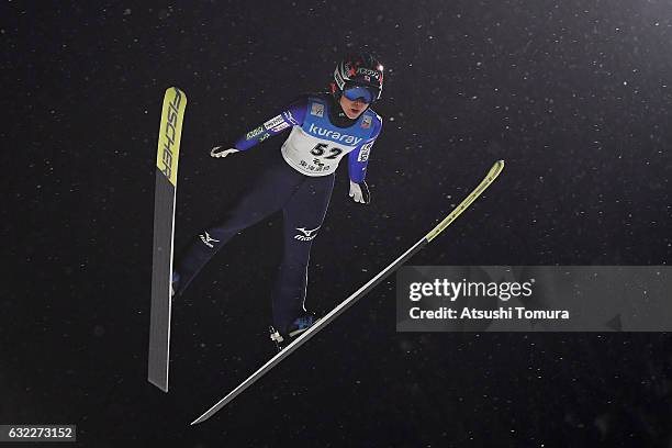 Yuki Ito of Japan competes in Ladies' HS106 during the FIS Ski Jumping World Cup Ladies 2017 In Zao at Zao Jump Stadium on January 21, 2017 in...