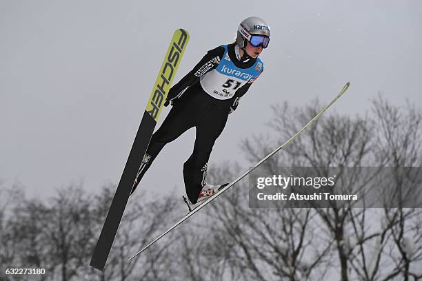 Maren Lundby of Norway competes in Ladies' HS106 during the FIS Ski Jumping World Cup Ladies 2017 In Zao at Zao Jump Stadium on January 21, 2017 in...