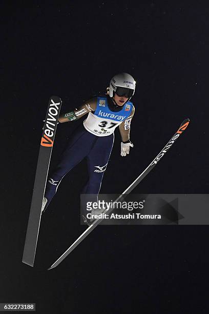 Kaori Iwabuchi of Japan competes in Ladies' HS106 during the FIS Ski Jumping World Cup Ladies 2017 In Zao at Zao Jump Stadium on January 21, 2017 in...