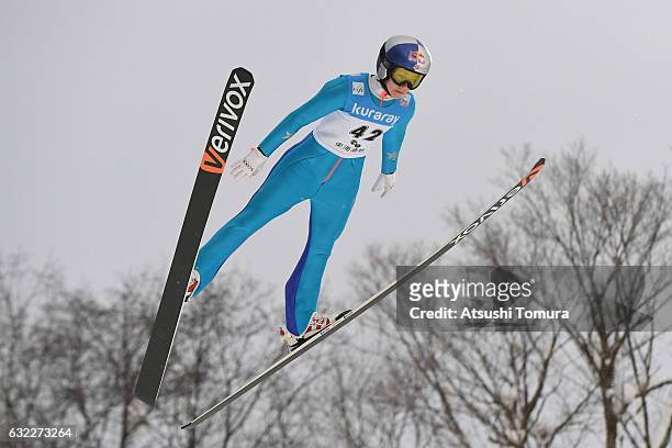 Sarah Hendrickson of the USA competes in Ladies' HS106 during the FIS Ski Jumping World Cup Ladies 2017 In Zao at Zao Jump Stadium on January 21,...