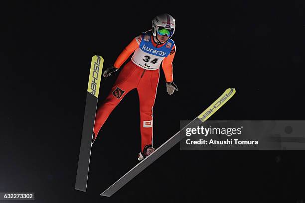 Anastasiya Barannikova of Russia competes in Ladies' HS106 during the FIS Ski Jumping World Cup Ladies 2017 In Zao at Zao Jump Stadium on January 21,...