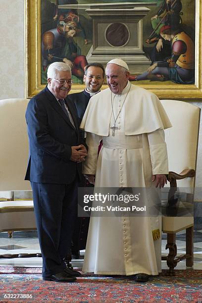 Pope Francis meets Palestinian President Mahmoud Abbas Abu Mazen at the Apostolic Palace on January 14, 2017 in Vatican City, Vatican. During the...