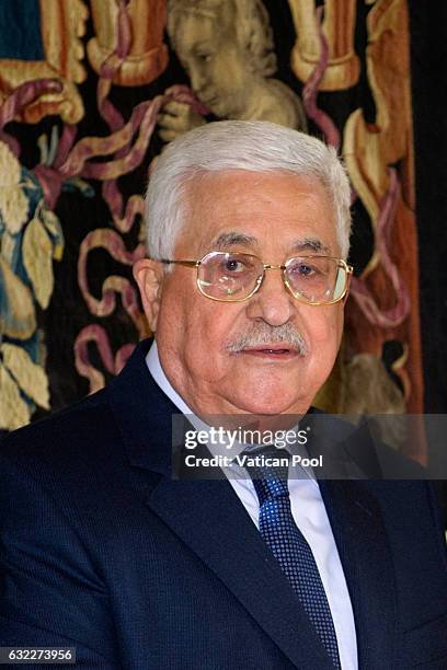 Palestinian President Mahmoud Abbas Abu Mazen arrives at the Apostolic Palace to attend a meeting with Pope Francis on January 14, 2017 in Vatican...