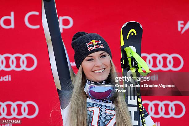 Lindsey Vonn of USA takes 1st place during the Audi FIS Alpine Ski World Cup Women's Downhill on January 21, 2017 in Garmisch-Partenkirchen, Germany