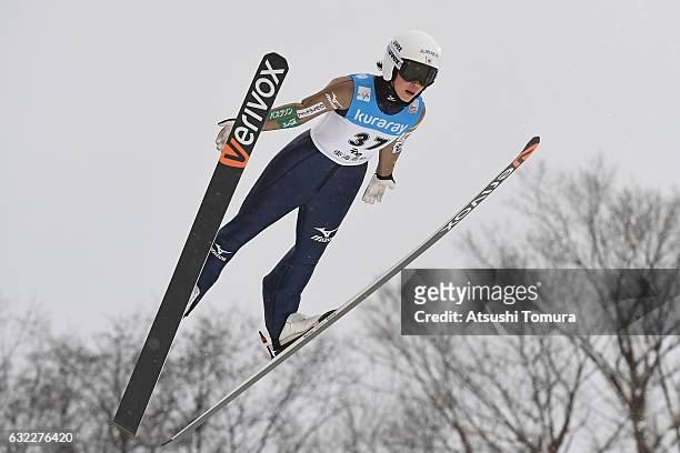 Kaori Iwabuchi of Japan competes in Ladies' HS106 during the FIS Ski Jumping World Cup Ladies 2017 In Zao at Zao Jump Stadium on January 21, 2017 in...