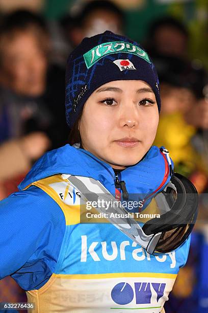 Sara Takanashi of Japan looks on during the FIS Ski Jumping World Cup Ladies 2017 In Zao at Zao Jump Stadium on January 21, 2017 in Yamagata, Japan.