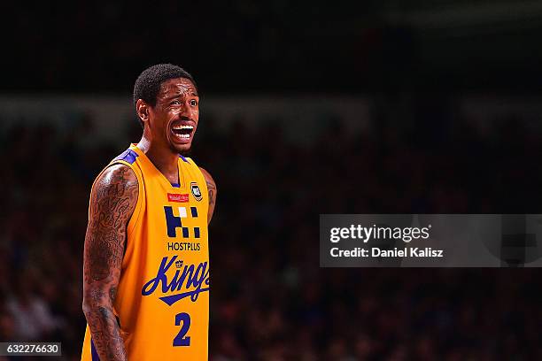 Greg Whittington of the Sydney Kings reacts during the round 16 NBL match between the Adelaide 36ers and the Sydney Kings at Titanium Security Arena...
