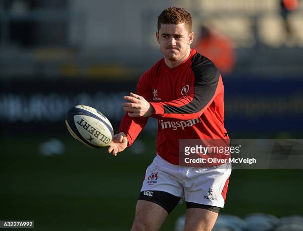 Belfast , Ireland - 21 January 2017; Paddy Jackson of Ulster warms up before the European Rugby Champions Cup Pool 5 Round 6 match between Ulster and...