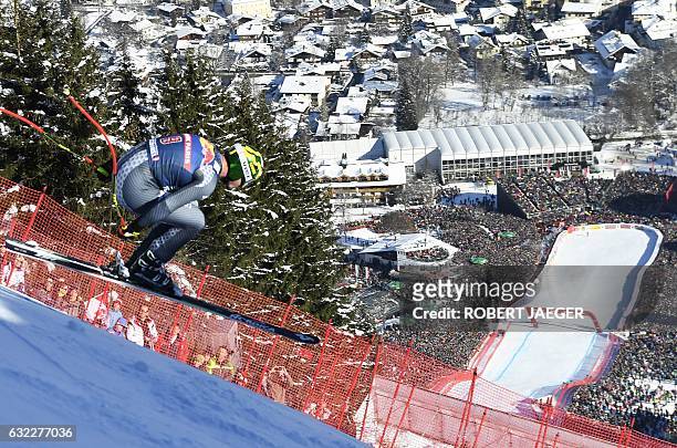 Italy's Dominik Paris competes during the FIS World Cup men's downhill race at Hahnenkamm in Kitzbuehel, Austria, on January 21, 2017. Italy's...