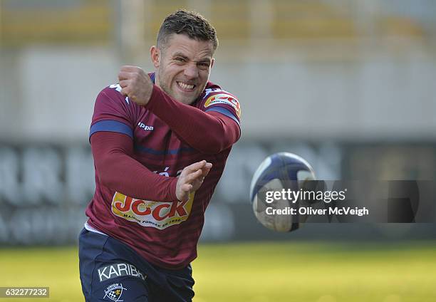 Belfast , Ireland - 21 January 2017; Ian Madigan of Bordeaux-Begles warms up before the European Rugby Champions Cup Pool 5 Round 6 match between...