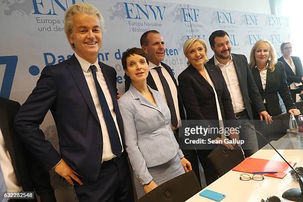 Geert Wilders, leader of the Dutch PVV political party, Frauke Petry, leader of the Alternative for Germany , Harald Vilimsky, General Secretary of...