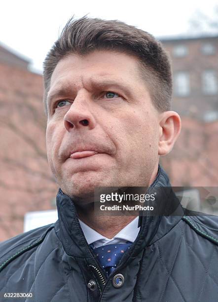 Ryszard Petru, the leader of Nowoczesna political party outside Wawel Castle during a Dekalog Antysmogowy photocall on a day when the AQI in Krakow...