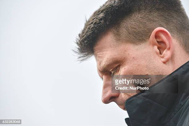 Ryszard Petru, the leader of Nowoczesna political party outside Wawel Castle during a Dekalog Antysmogowy photocall on a day when the Air Quality...
