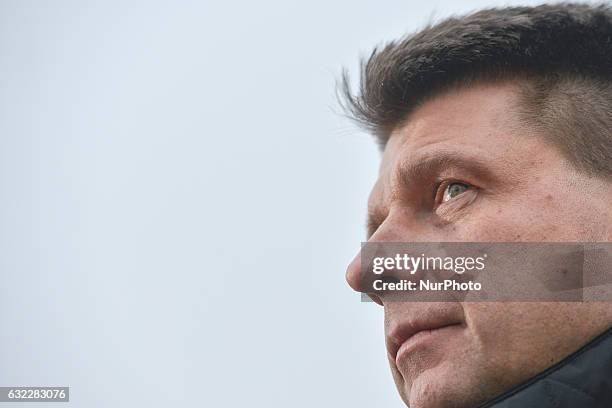 Ryszard Petru, the leader of Nowoczesna political party outside Wawel Castle during a Dekalog Antysmogowy photocall on a day when the Air Quality...