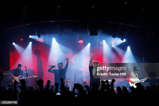 Tim Commerford, Brad Wilk, Chuck D, B-Real, DJ Lord, and Tom Morello of Prophets of Rage perform during the Prophets Of Rage And Friends'...