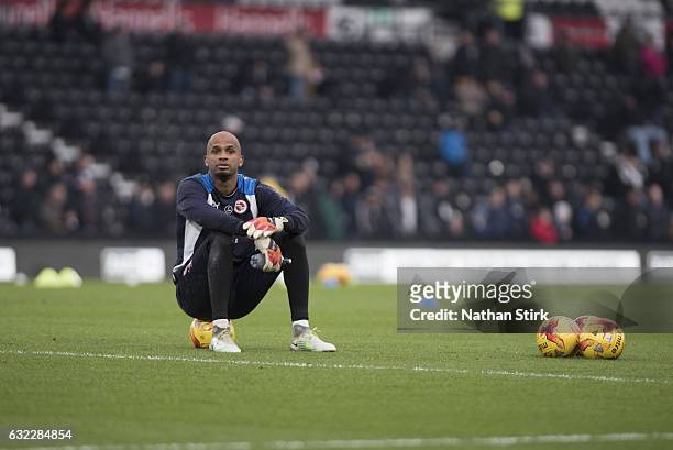 Ali Al Habsi of Reading looks on before the Sky Bet Championship match between Derby County and Reading at the iPro Stadium on January 21, 2017 in...